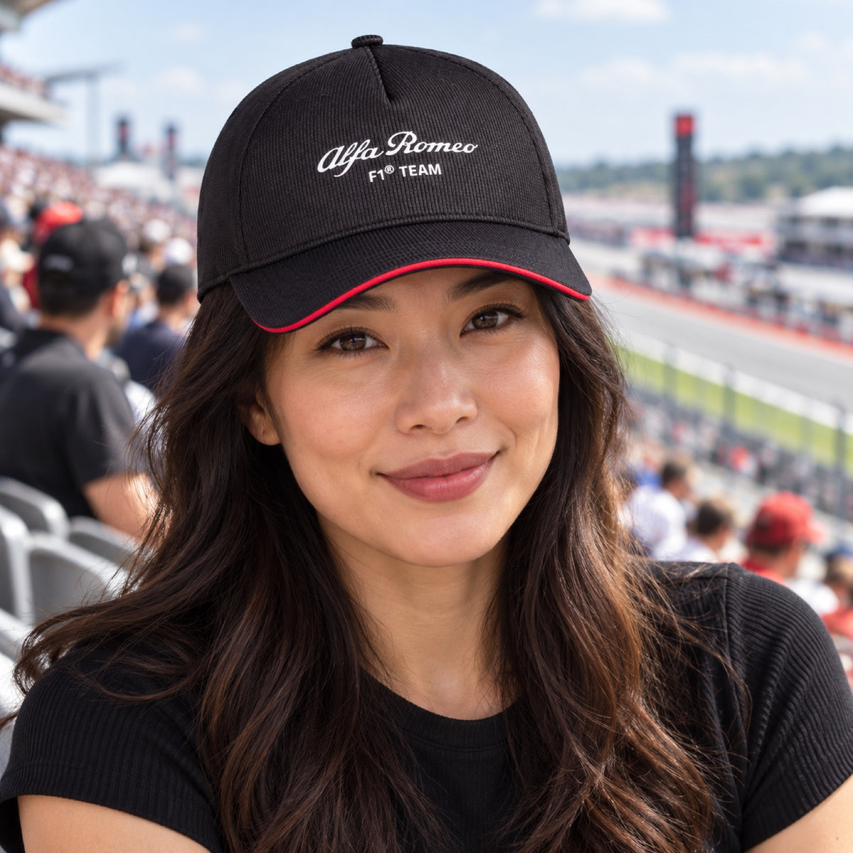 Alfa Romeo F1 Team Cap mit gebogenem Schirm – Schwarz – Illustrationsfoto (KI)