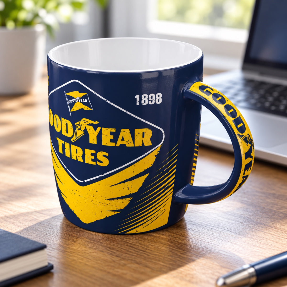 Goodyear Keramiktasse mit Motiv – Illustrationsfoto (KI)