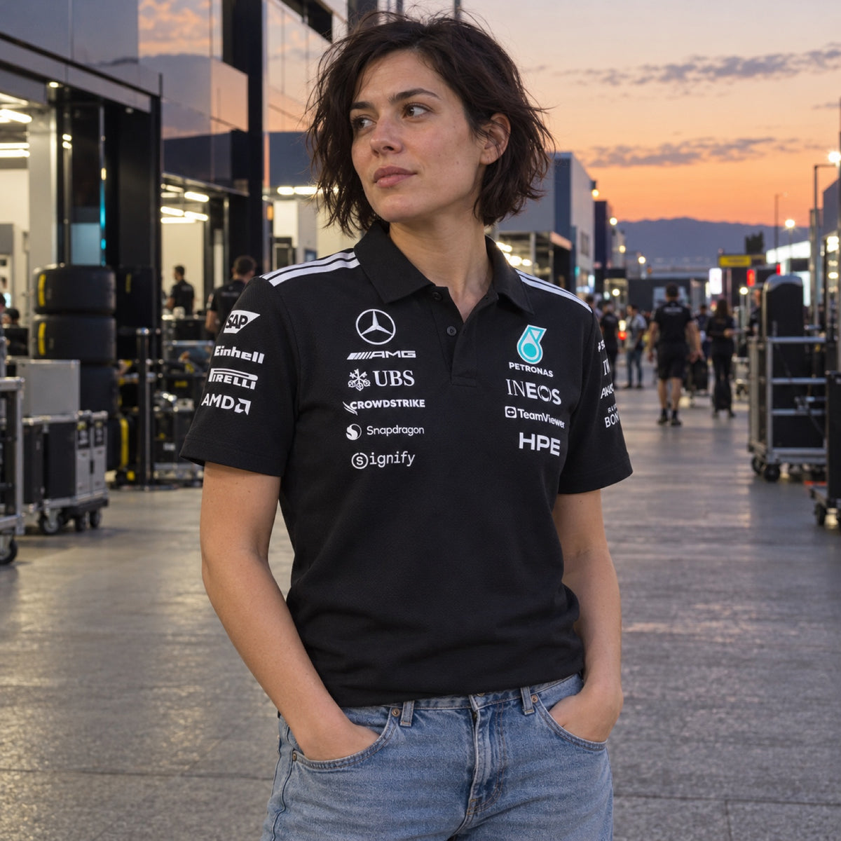 Mercedes-AMG PETRONAS F1 x Adidas Team Polo with Sponsor Logos – Black – ilustrační foto 2 (AI)