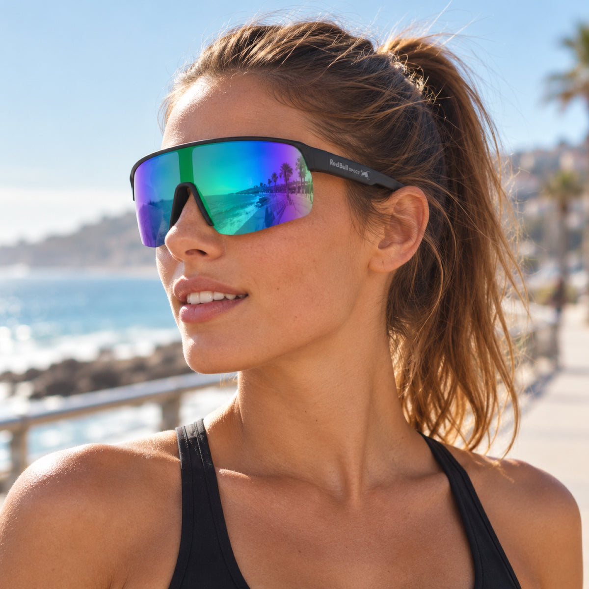Red Bull Spect DAKOTA Sunglasses – Black with Purple-Green Lens – illustrative photo (AI)