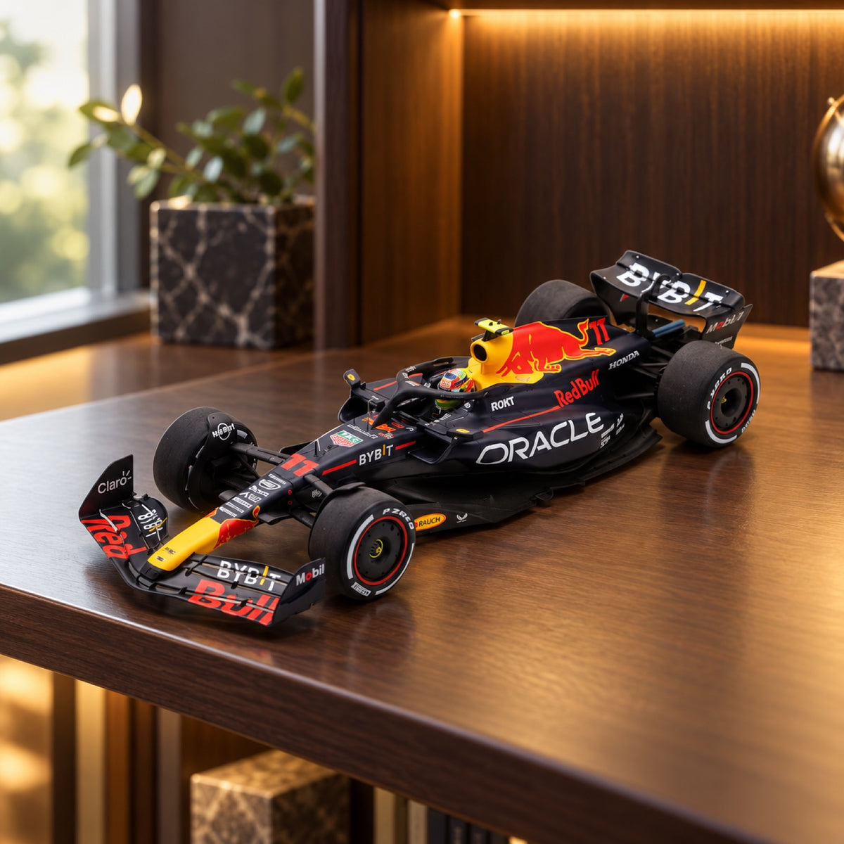 Spark Oracle Red Bull Racing RB19 Sergio Perez Modell 1:18 – GP Saudi-Arabien 2023 – Illustrationsfoto (KI)