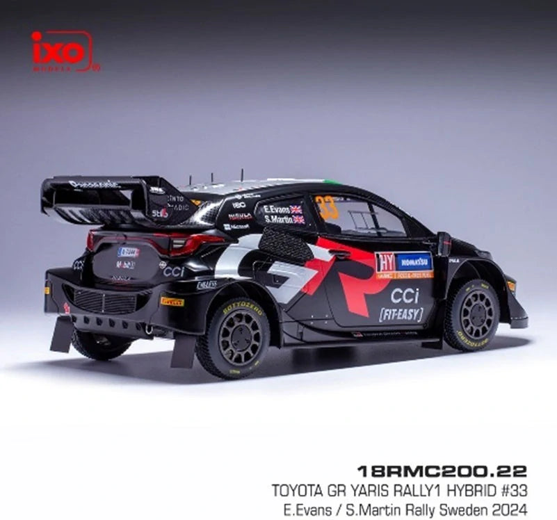 IXO Toyota GR Yaris Rally1 Hybrid #33 Modell im Maßstab 1:18 – Rally Sweden 2024, Evans/Martin