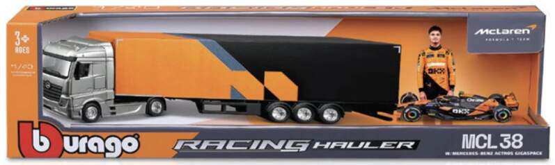 Modell McLaren MCL38 BBurago #4 Lando Norris 2024 mit Mercedes-Truck
