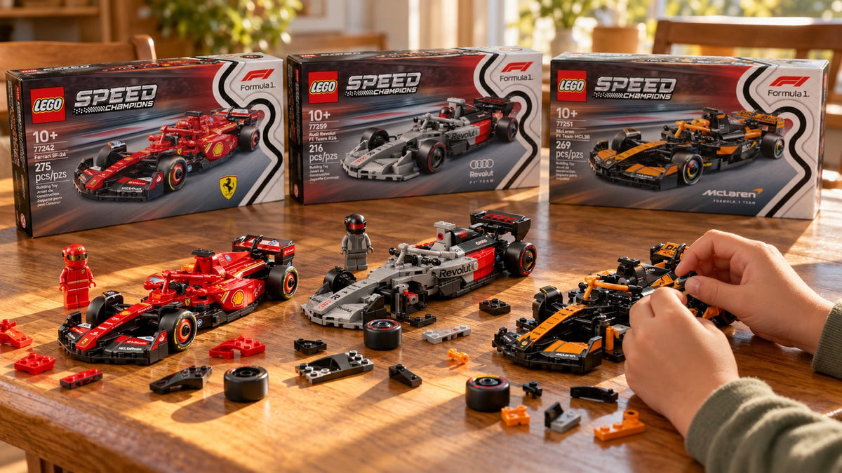 LEGO and motorsport: Speed Champions, Technic and F1 sets – overview – illustrative image created with AI