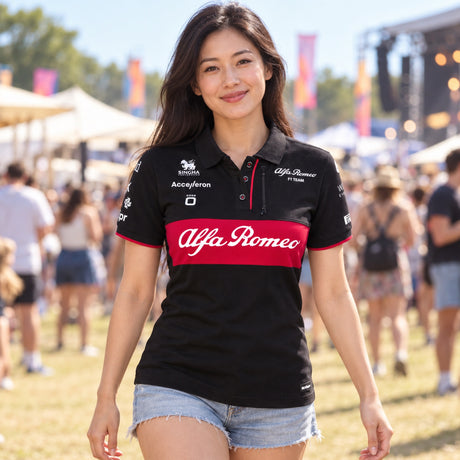 Alfa Romeo F1 Team Damen-Team-Poloshirt – Schwarz – Illustrationsfoto (KI)