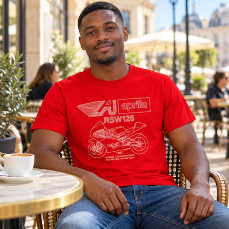 Aprilia Vintage RSW 125 T-Shirt – Rot – Illustrationsfoto (KI)