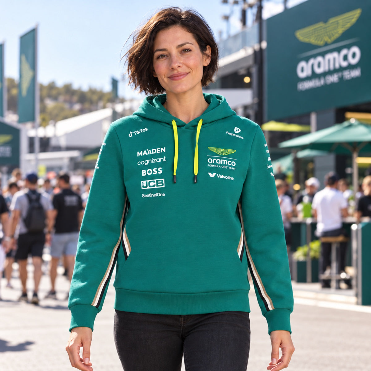 Aston Martin F1 Team Team Hoodie with Sponsor Logos – illustrative photo (AI)
