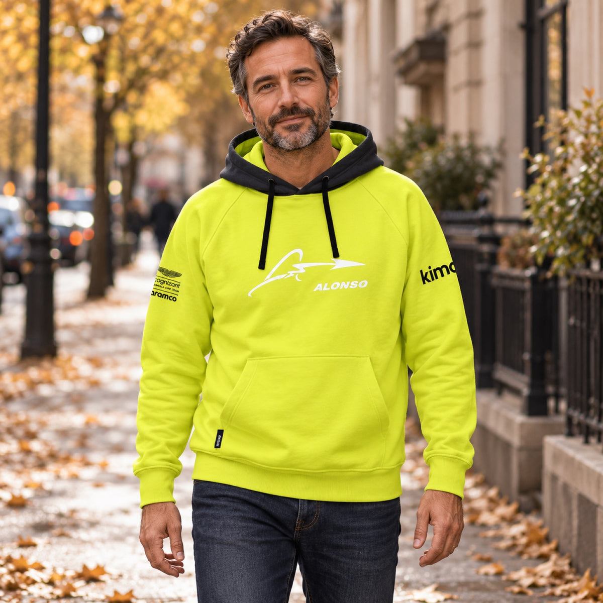 Fernando Alonso x Aston Martin Casual Hoodie – Lime – illustrative photo (AI)