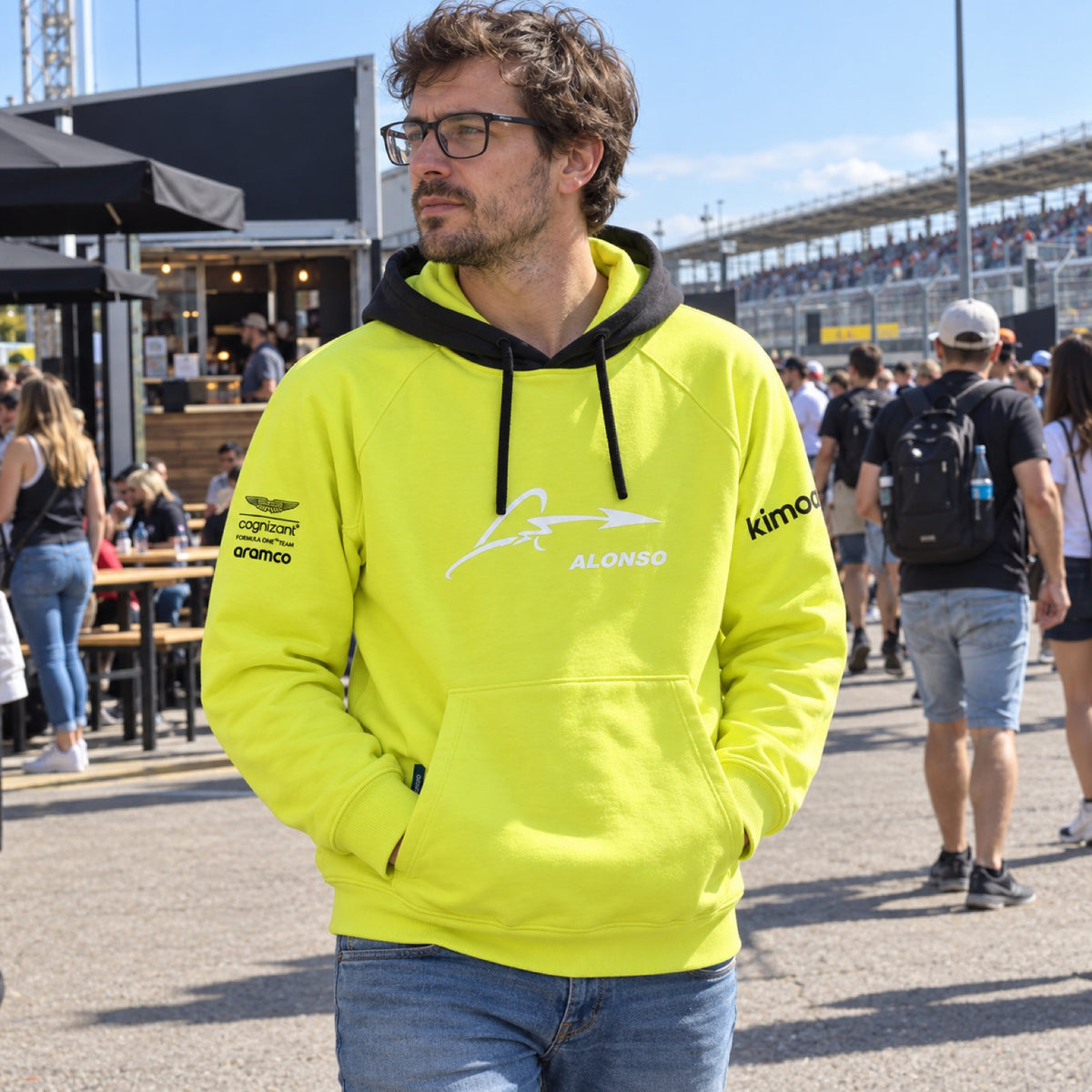 Fernando Alonso x Aston Martin Casual Hoodie – Lime – ilustrační foto (AI)