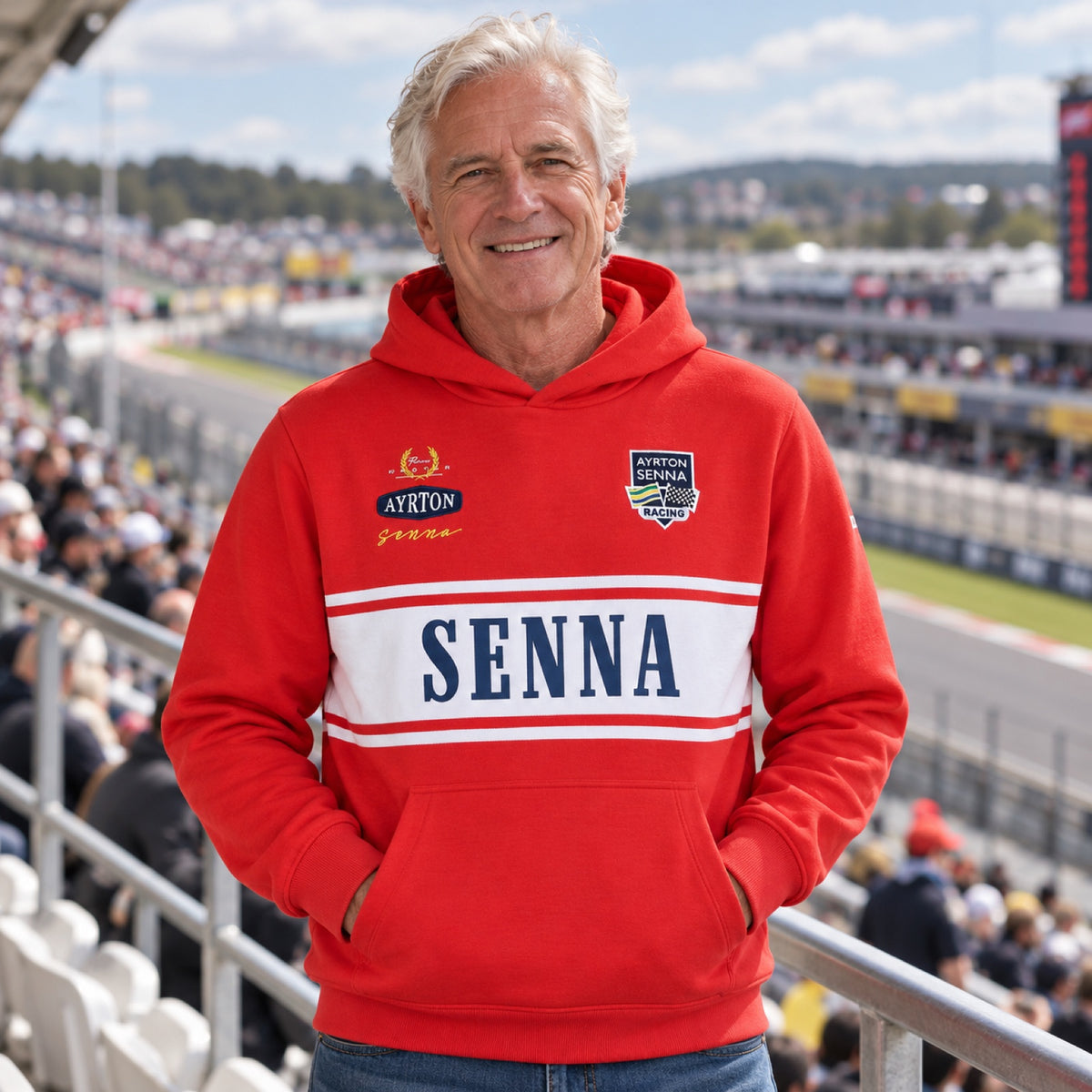 Ayrton Senna Legend Hoodie – Rot – Illustrationsfoto (KI)