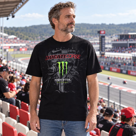 Ducati Corse Monster Energy Fan-T-Shirt – Schwarz – Illustrationsfoto (KI)