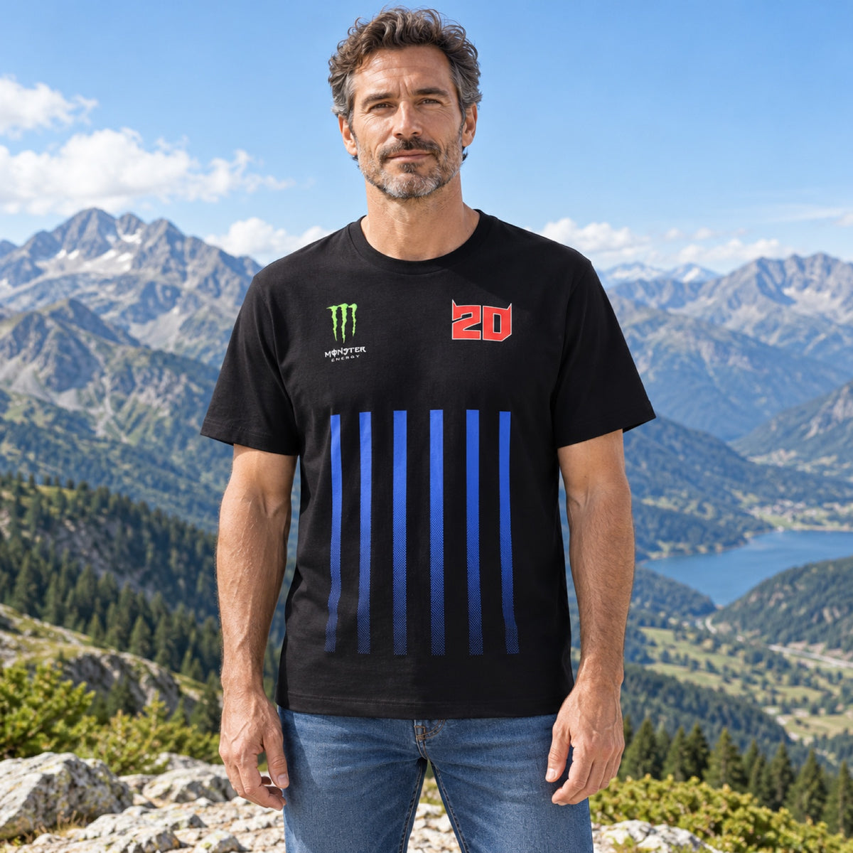 Fabio Quartararo Monster Energy Stripes T-Shirt – Schwarz – Illustrationsfoto (KI)