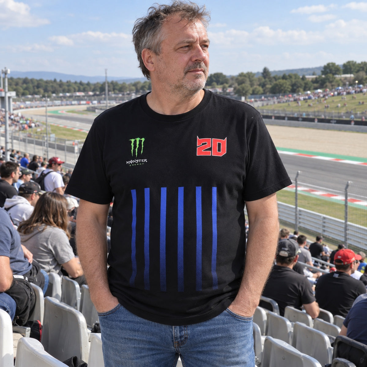 Fabio Quartararo Monster Energy Stripes T-Shirt – Black – ilustrační foto (AI)
