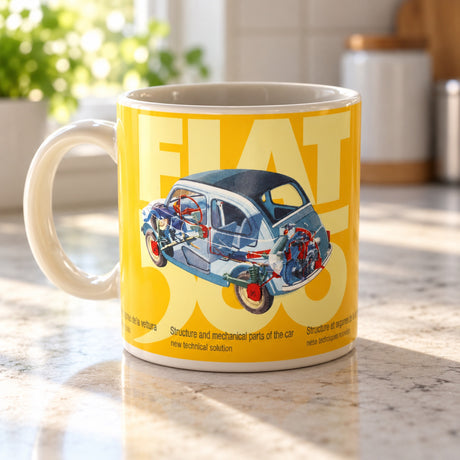 Fiat 500 Keramiktasse – Gelb, offizielles Produkt – Illustrationsfoto (KI)