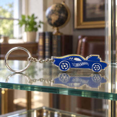 Hot Wheels Metall-Schlüsselanhänger in Autoform mit Logo – Illustrationsfoto (KI)
