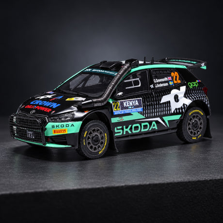 Škoda Fabia Rally2 Modell #22 Greensmith/Andersson – WRC Safari Rally Kenya 2024 – IXO – Illustrationsfoto (KI)