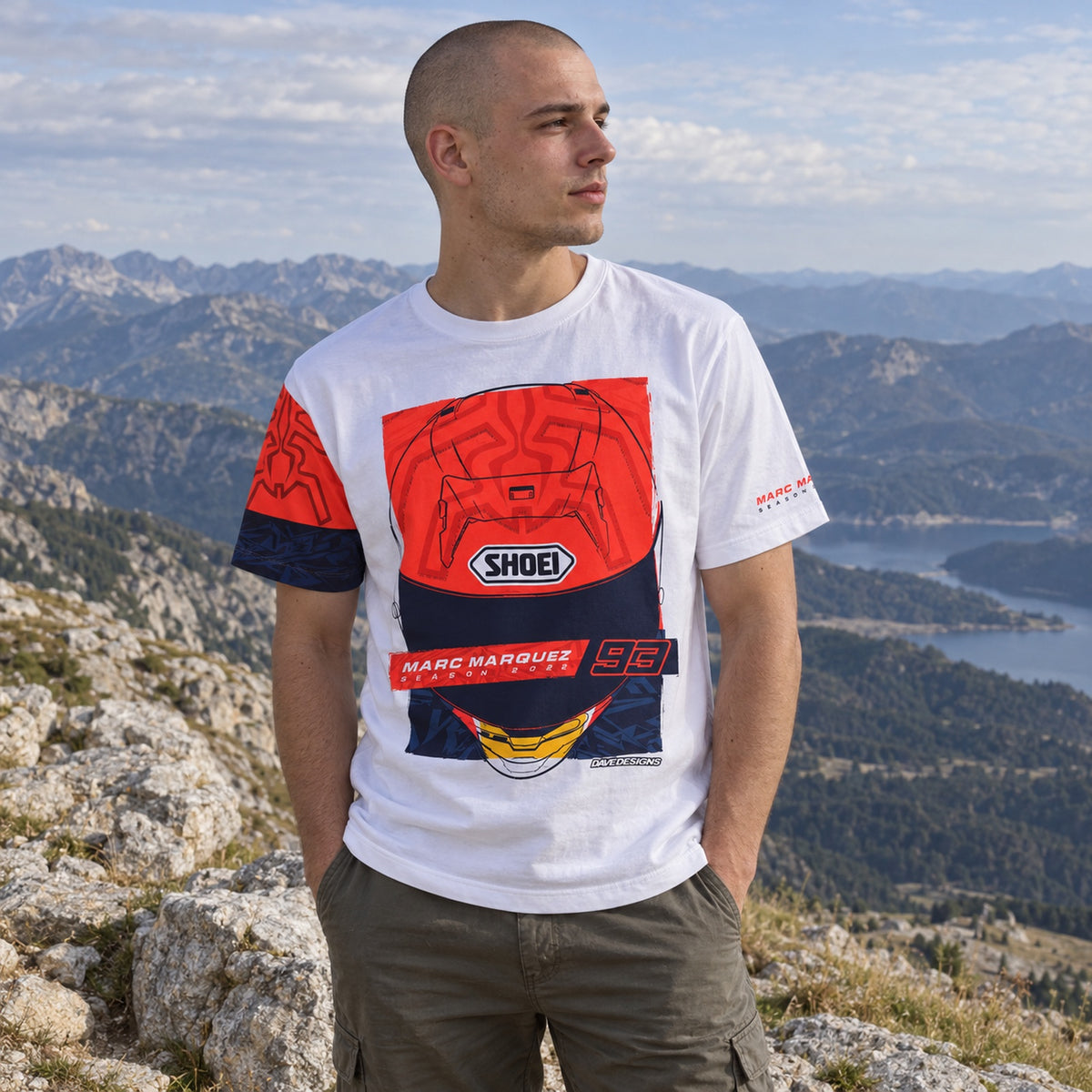 Marc Marquez Season Helmet T-Shirt – White – ilustrační foto (AI)