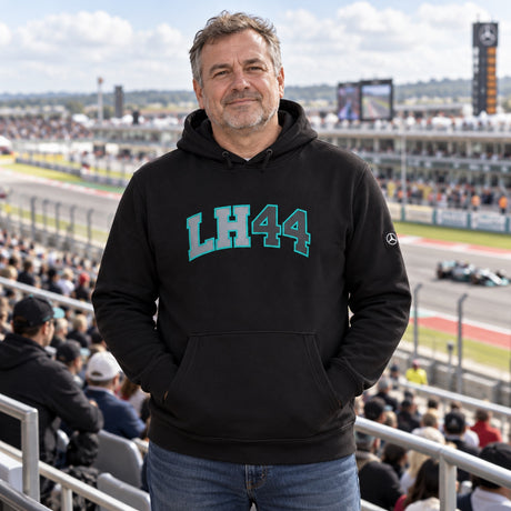 Mercedes-AMG PETRONAS F1 Lewis Hamilton Fan-Hoodie – Schwarz – Illustrationsfoto (KI)