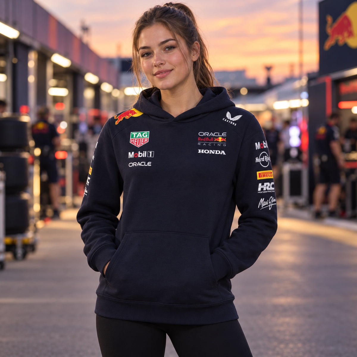 Oracle Red Bull Racing Team Hoodie with Sponsor Logos – illustrative photo (AI)