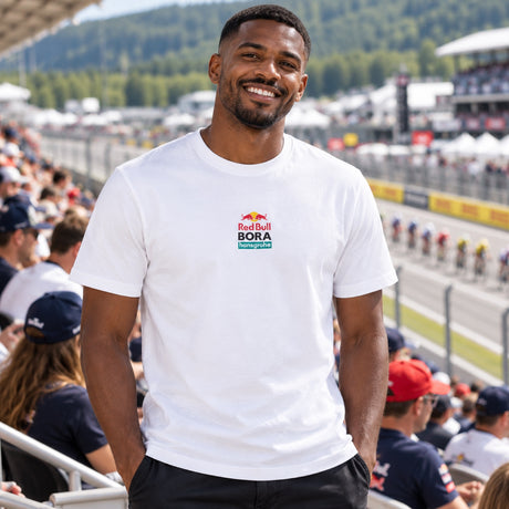 Red Bull Bora Hansgrohe Fan T-Shirt with Logo – White – illustrative photo (AI)