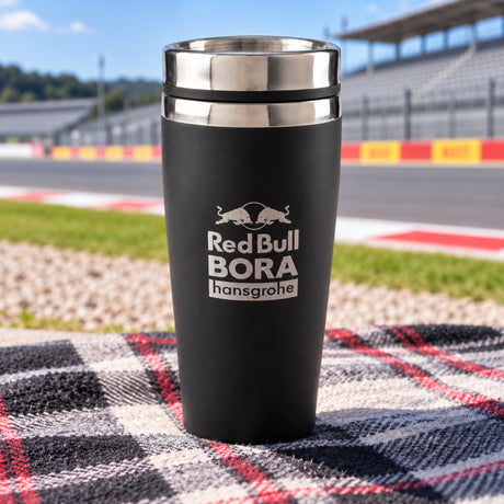 Red Bull Bora Hansgrohe Insulated Travel Mug with Logo – illustrative photo (AI)