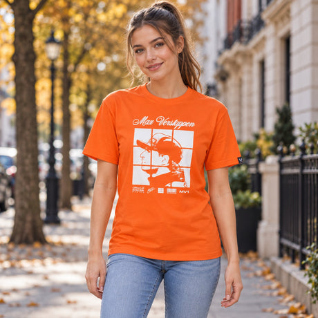 Oracle Red Bull Racing Max Verstappen MV1 T-Shirt – Orange – Illustrationsfoto (KI)