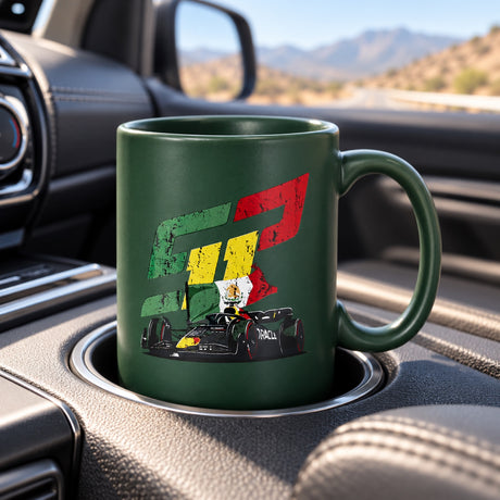 Red Bull Racing F1 Tasse – Sergio Perez – Dunkelgrün – Illustrationsfoto (KI)