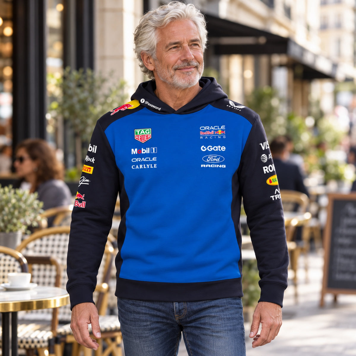 Oracle Red Bull Racing Team-Hoodie mit Sponsorenlogos – Illustrationsfoto (KI)