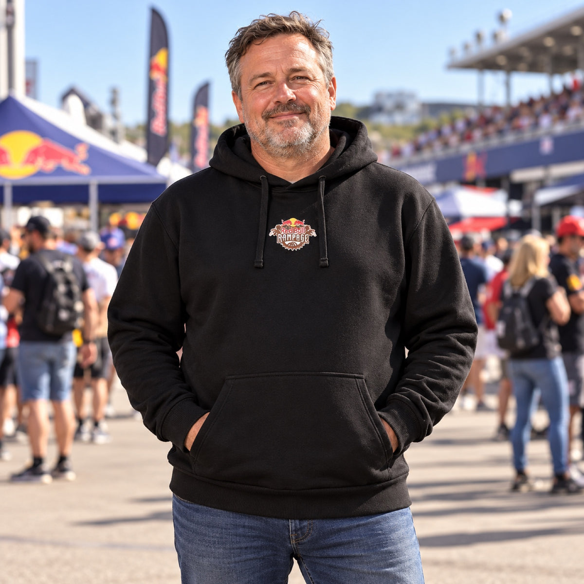 Red Bull Rampage FREERIDE Freizeit-Hoodie – Schwarz – Illustrationsfoto (KI)