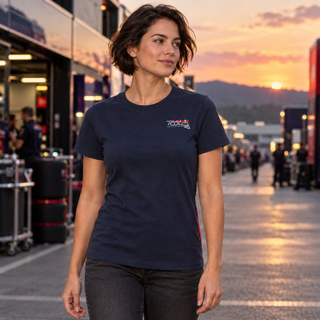 Red Bull Ring Adrenaline Damen-T-Shirt – Dunkelblau – Illustrationsfoto (KI)