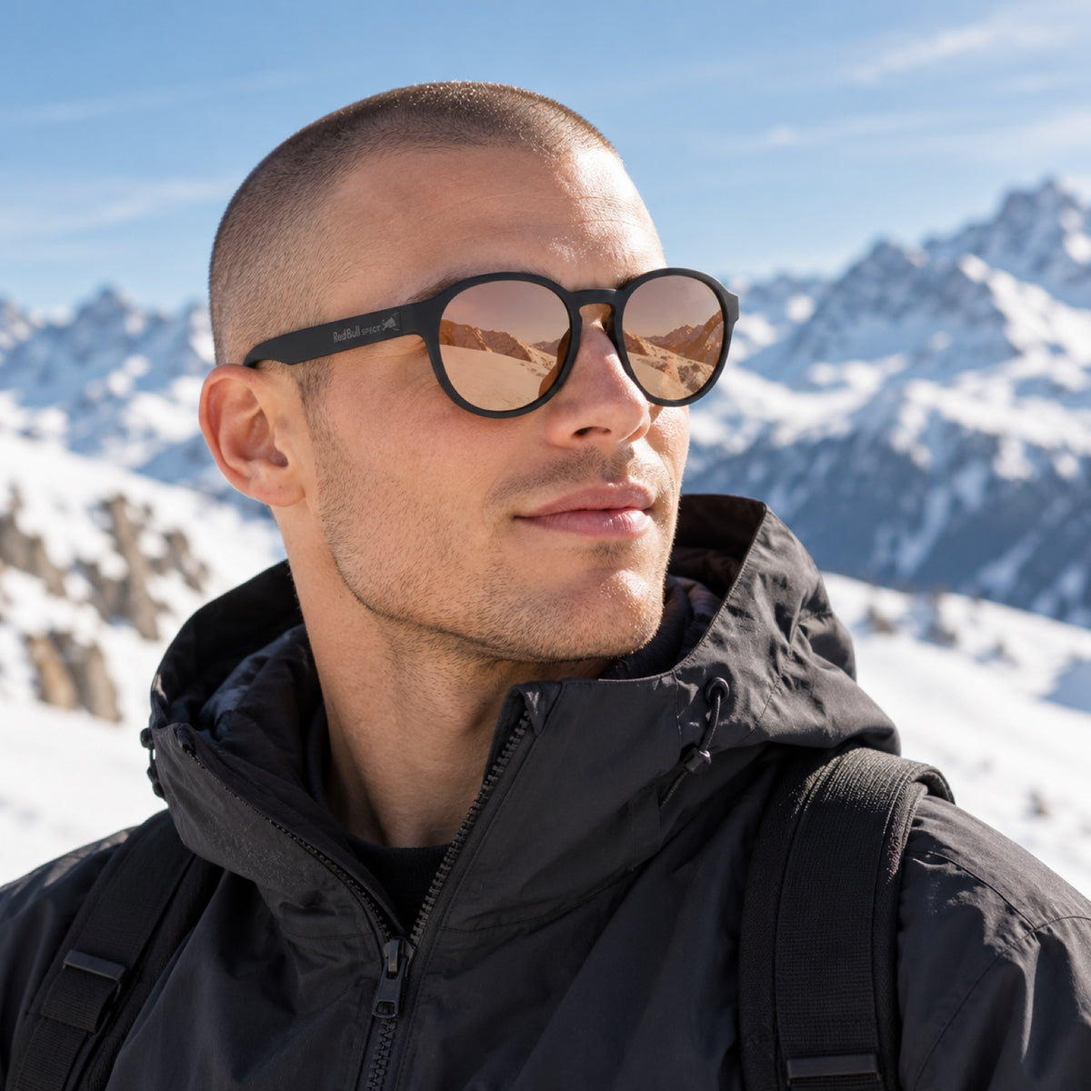 Red Bull Spect MARGO Sonnenbrille – Schwarz mit braunen Gläsern – Illustrationsfoto (KI)