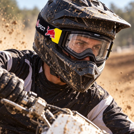 Red Bull Spect TORP Motocrossbrille – Schwarz mit klarem Glas – Illustrationsfoto (KI)