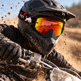 Red Bull Spect WHIP Motocross-Brille – Schwarz mit rot-gelbem Glas – Illustrationsfoto (KI)