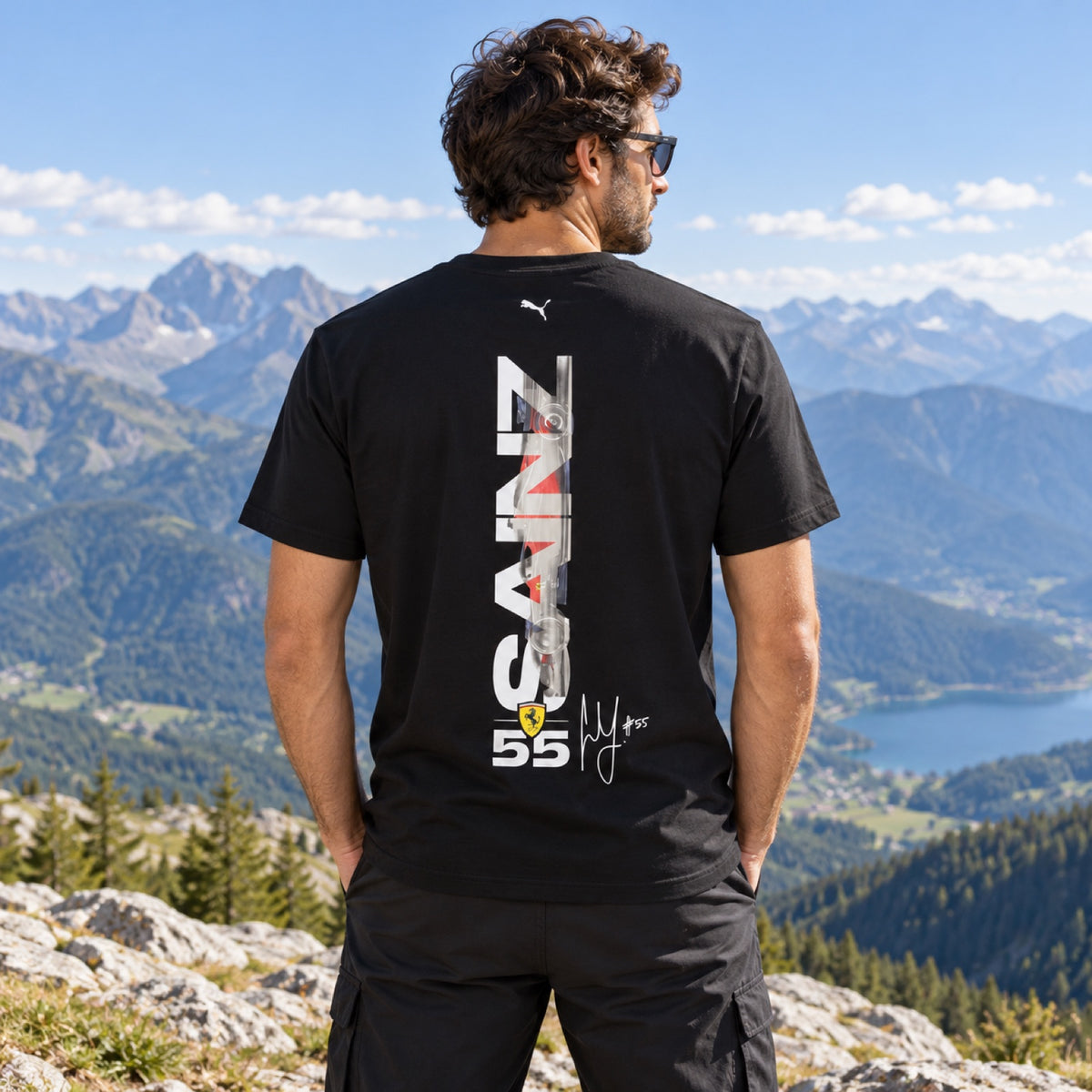 Carlos Sainz – Scuderia Ferrari F1 Fan-T-Shirt – Schwarz – Illustrationsfoto (KI)