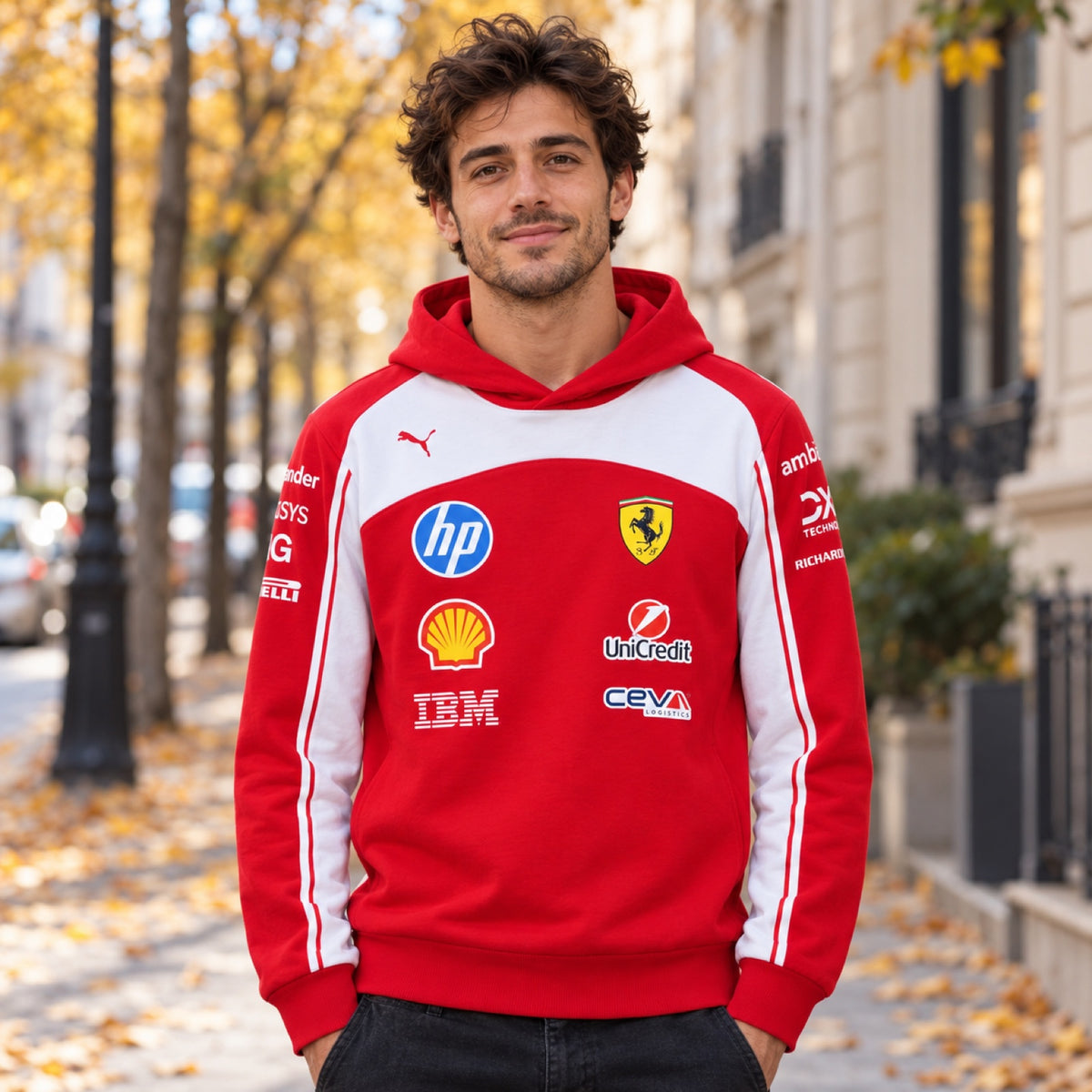 Scuderia Ferrari F1 x Puma Team Hoodie with Sponsor Logos – illustrative photo (AI)