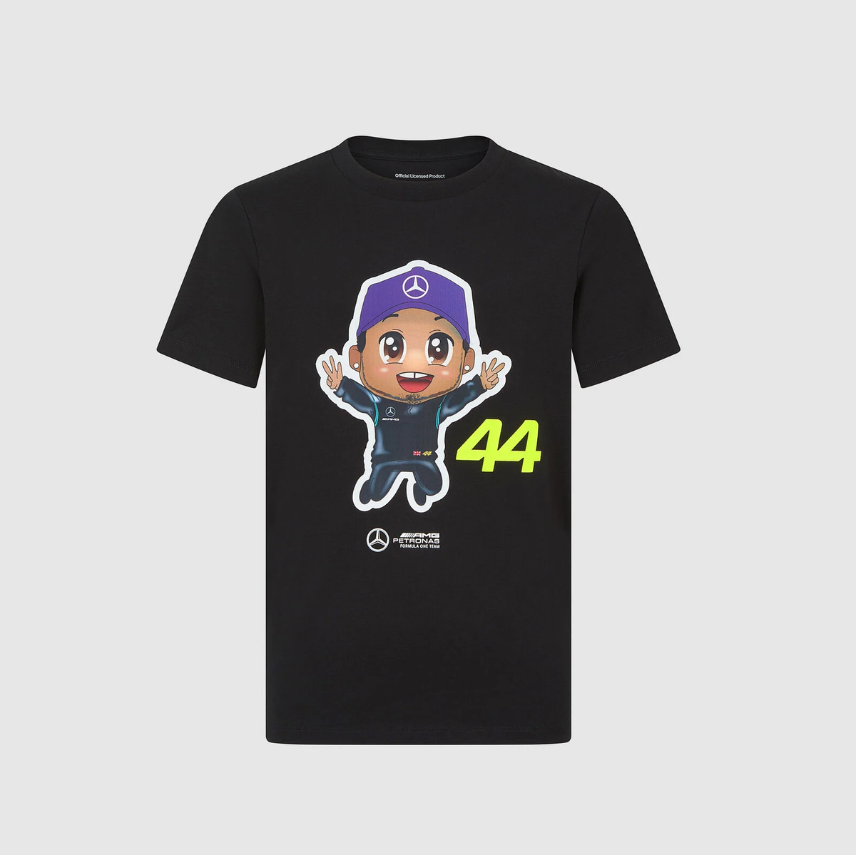 Kinder-T-Shirt Lewis Hamilton – Mercedes AMG F1 schwarz – 152 CM