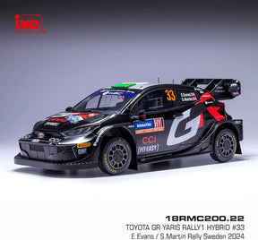 IXO Toyota GR Yaris Rally1 Hybrid #33 Modell im Maßstab 1:18 – Rally Sweden 2024, Evans/Martin
