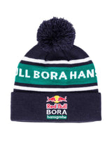 Red Bull Bora Hansgrohe winter bobble hat, navy blue, with logo