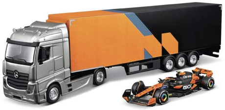 Model McLaren MCL 38  BBurago #4 Lando Norris 2024 s kamionem Mercedes