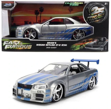 Jada Fast & Furious Brian's Nissan Skyline GT-R (R34) Modell im Maßstab 1:24 – 25th Anniversary Silver