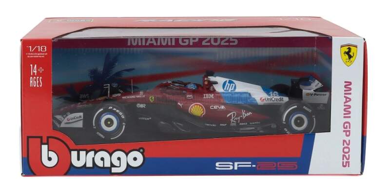 Modell Scuderia Ferrari SF-25 BBurago #16 Charles Leclerc Miami GP