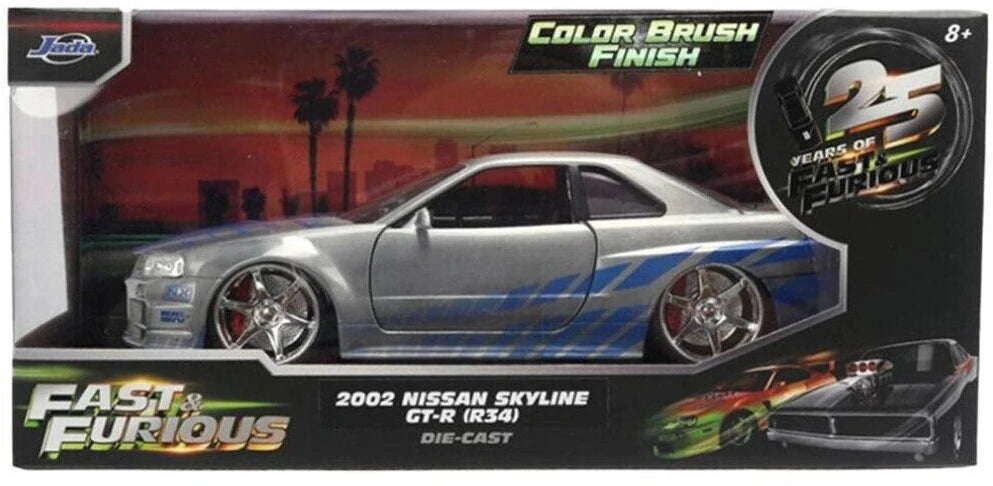 Jada Fast & Furious Brian's Nissan Skyline GT-R (R34) Model 1:24 – 25th Anniversary Silver