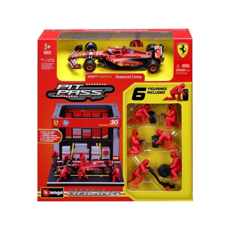 Modell Bburago Scuderia Ferrari F1 1:43 Charles Leclerc mit Boxenmodell