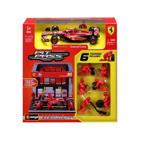 Modell Bburago Scuderia Ferrari F1 1:43 Charles Leclerc mit Boxenmodell