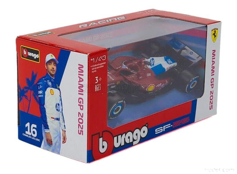 Model Scuderia Ferrari SF-25 BBurago #16 Charles Leclerc Miami GP 2025